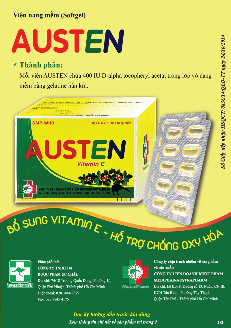 AUSTEN (Viên nang mềm) Bổ sung Vitamin E thiên nhiên - Hỗ trợ chống oxy hóa